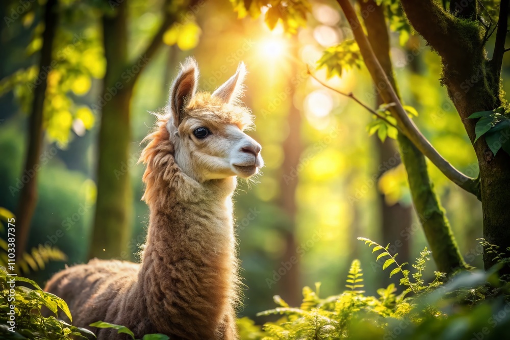 Beautiful Alpaca in Nature: A Serene Scene Featuring an Alpaca Mammal on the Left with Copy Space for Text or Graphics, Perfect for Animal Lovers and Promotional Use Beautiful Alpaca in Nature: A Serene Scene Featuring an Alpaca Mammal on the Left with Copy Space for Text or Graphics, Perfect for Animal Lovers and Promotional Use