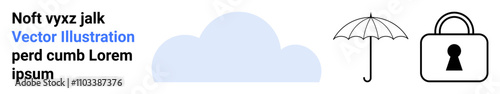Cloud icon, opened umbrella, lock icon. Ideal for data protection, cloud security, online privacy, antivirus software, safe storage network security digital safety. Landing page