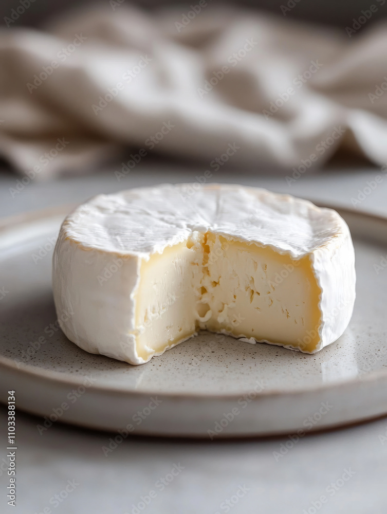 Brie cheese wedge on a ceramic plate. Brie cheese wedge on a ceramic plate.