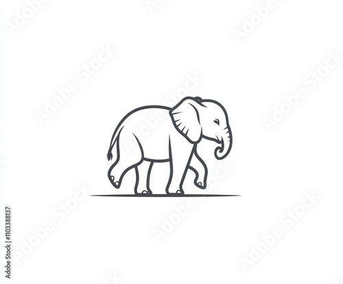 Here's a suggested  and keyword list for your image.. Simple line art illustration of a baby elephant walking. photo