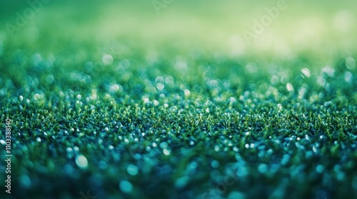 Close-up of shimmering green grass with bokeh effect.