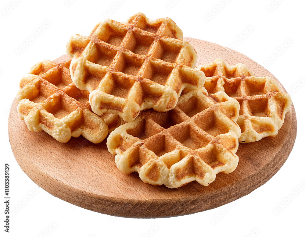 Waffle set on wooden board isolated on transparent background, cut out Waffle set on wooden board isolated on transparent background, cut out