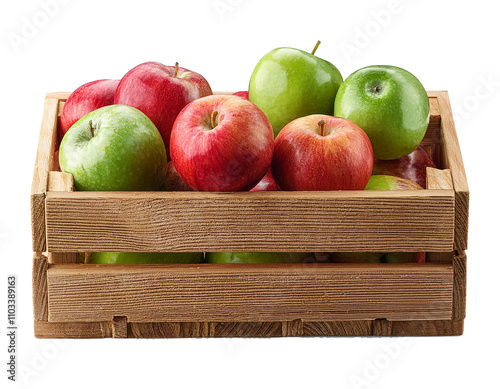 Obraz na płótnie Wooden box with red and green apples, isolated on transparent background, cut out, banner w salonie