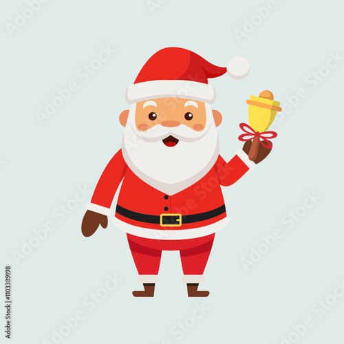 8 Santa ClausSanta Claus with bell drawn by hand. Isolated object on white background. flat style illustration. photo