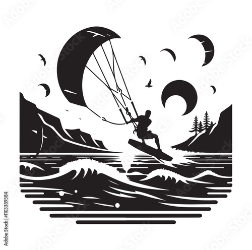 kitesurfing silhouette illustration vector