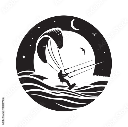 kitesurfing silhouette illustration vector