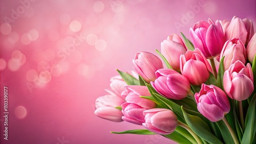 Beautiful Pink Tulips Bouquet on Soft Pink Background for Mother's Day and Spring Celebrations, Ideal for Card Designs and Floral Decor, Perfect for March 8 and Valentine's Day