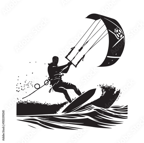 kitesurfing silhouette illustration vector