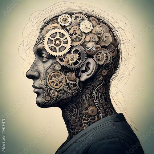 Human head with gears inside