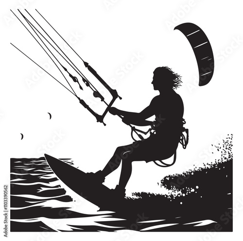 kitesurfing silhouette illustration vector