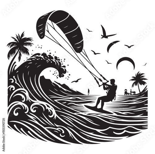 kitesurfing silhouette illustration vector