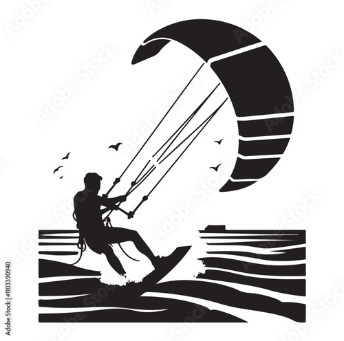 kitesurfing silhouette illustration vector