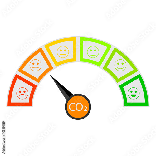 Co2 indicator score for measuring pollution air, level detection sustainability, atmosphere rating, evaluation, vector illustration