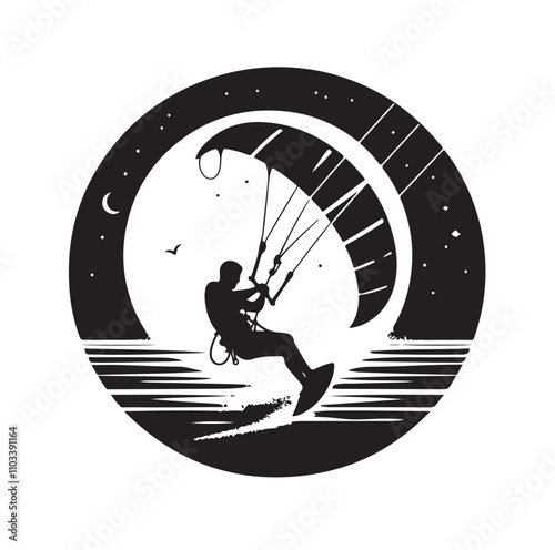 kitesurfing silhouette illustration vector