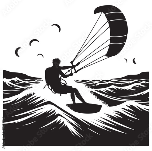 kitesurfing silhouette illustration vector