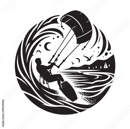 kitesurfing silhouette illustration vector