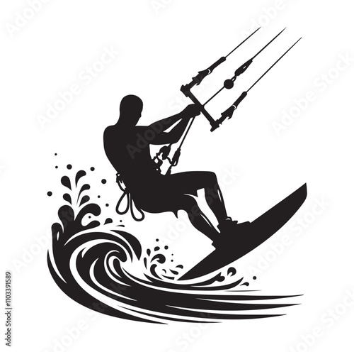 kitesurfing silhouette illustration vector