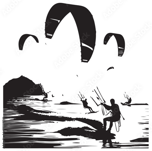 kitesurfing silhouette illustration vector