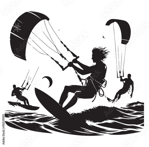kitesurfing silhouette illustration vector