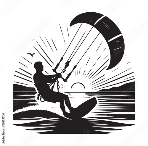 kitesurfing silhouette illustration vector