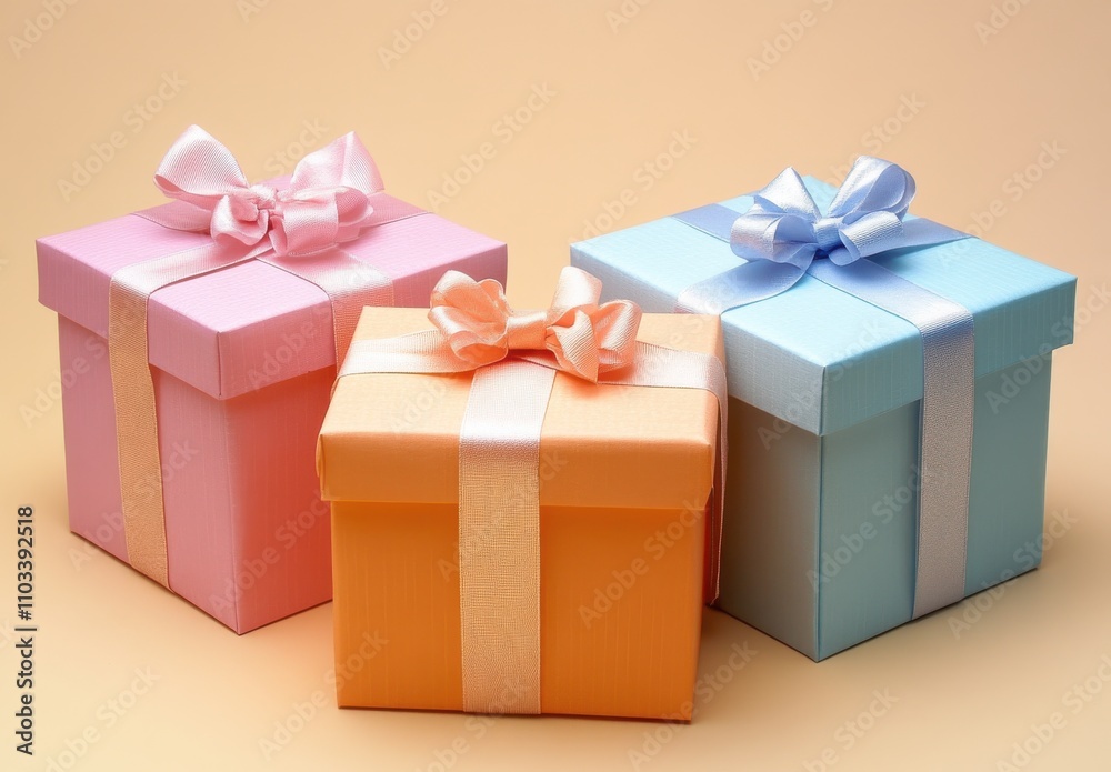 Colorful Gift Boxes with Ribbons Against a Soft Background for Special Occasions and Celebrations, Perfect for Weddings, Birthdays, and Holidays Colorful Gift Boxes with Ribbons Against a Soft Background for Special Occasions and Celebrations, Perfect for Weddings, Birthdays, and Holidays