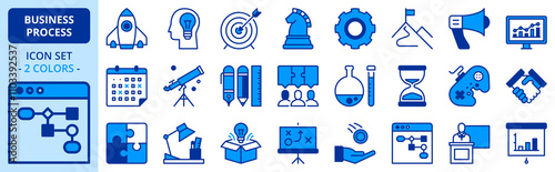 Icons in two colors about business process