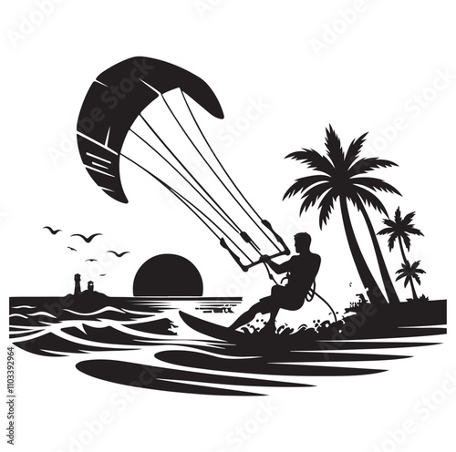 kitesurfing silhouette illustration vector