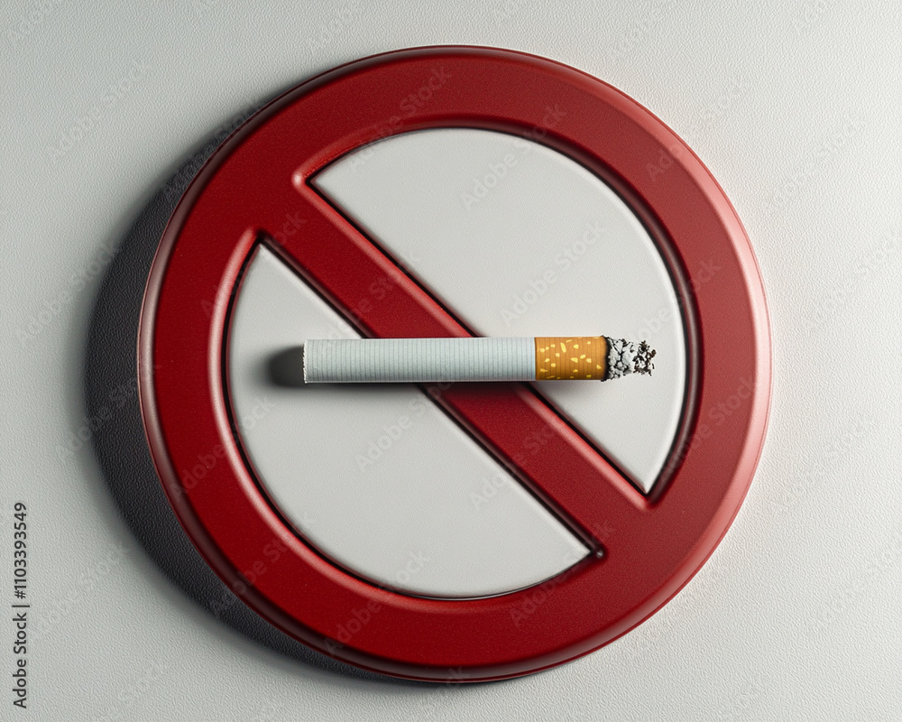 No smoking sign with cigarette placed in center, emphasizing importance of smoke free environment. This image conveys strong message against smoking No smoking sign with cigarette placed in center, emphasizing importance of smoke free environment. This image conveys strong message against smoking