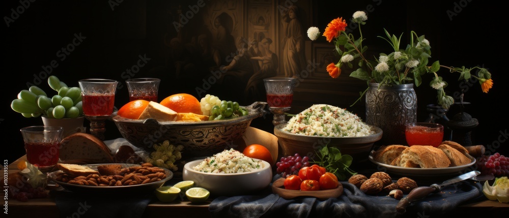 Festive Table Setting for Nowruz Persian New Year Celebration Festive Table Setting for Nowruz Persian New Year Celebration