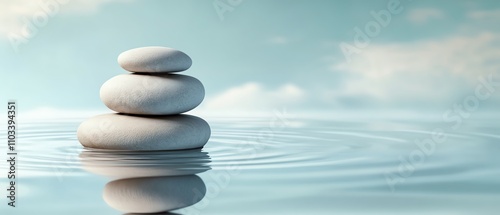 Serene stacked stones in calm water.