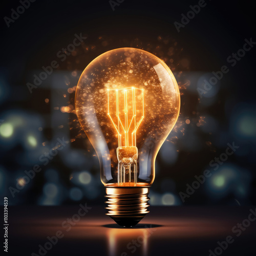 Innovation Ignites: Light Bulb & Gears	A light bulb with gears inside, igniting with creative energy, symbolizing innovation and technology.