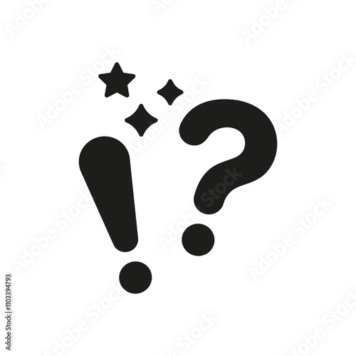Exclamation And Question Mark With Stars Silhouette Icon. Surprise And Curiosity Glyph Symbol. Expression Of Shock And Wonder. Isolated Vector Illustration