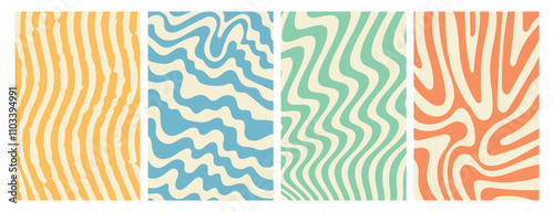 Modern cover design set. Abstract wavy line pattern in premium red, blue, green, yellow color. Creative stripe vector collection for business background, brochure template, booklet, flyer