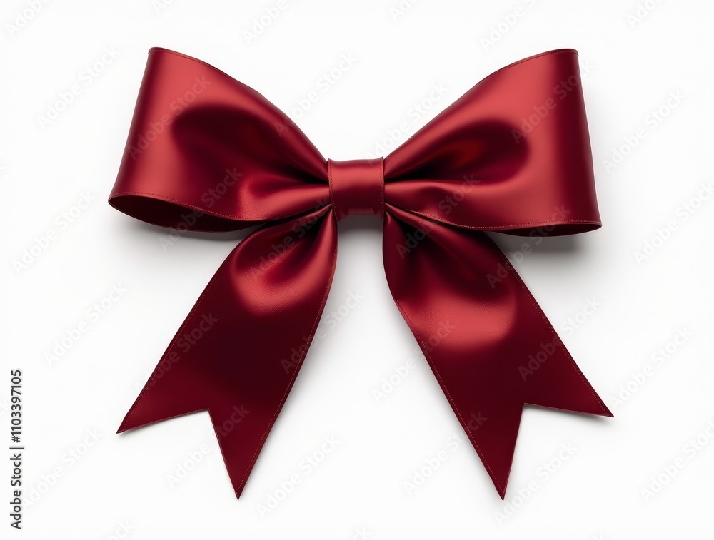 Dark red satin bow isolated on a white background. Elegant gift decoration for holiday, celebration, or packaging design Dark red satin bow isolated on a white background. Elegant gift decoration for holiday, celebration, or packaging design
