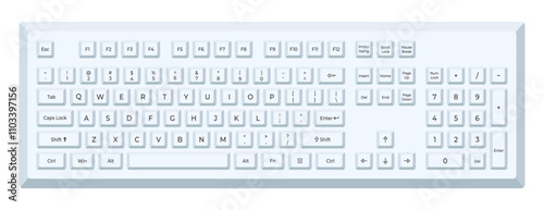 White keyboard with letters and numpad in minimalist voluminous style