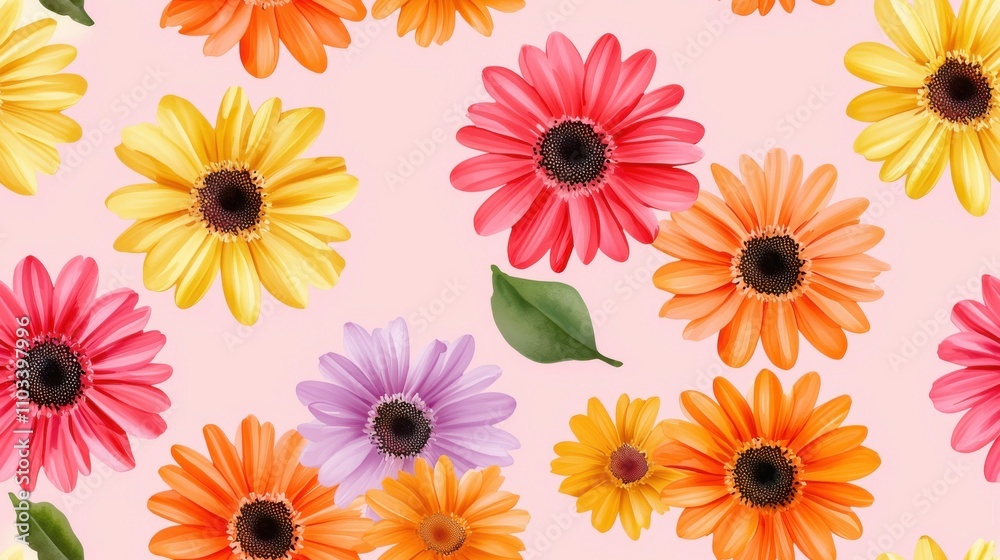 Obraz premium Vibrant Gerbera Daisy Flowers Blooming in Floral Background with Colorful Chrysanthemum Petals