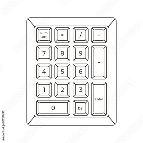 Flat outline numpad with numbers in minimalistic style