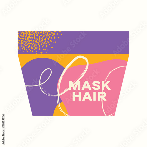 Set cosmetics hair care routine. Beauty care for curly girl method. Hair care bottle styling, cleansing, treatment for kinky hair. Doodle style. Vector illustration isolated on background