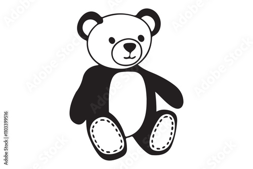 Cute Teddy Bear Toy Silhouette Vector Illustration.
