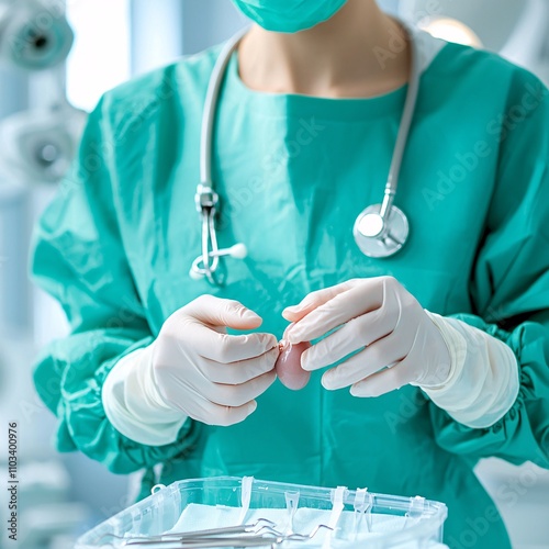 Kidney failure concept. Medical professional preparing tools in a sterile environment. photo