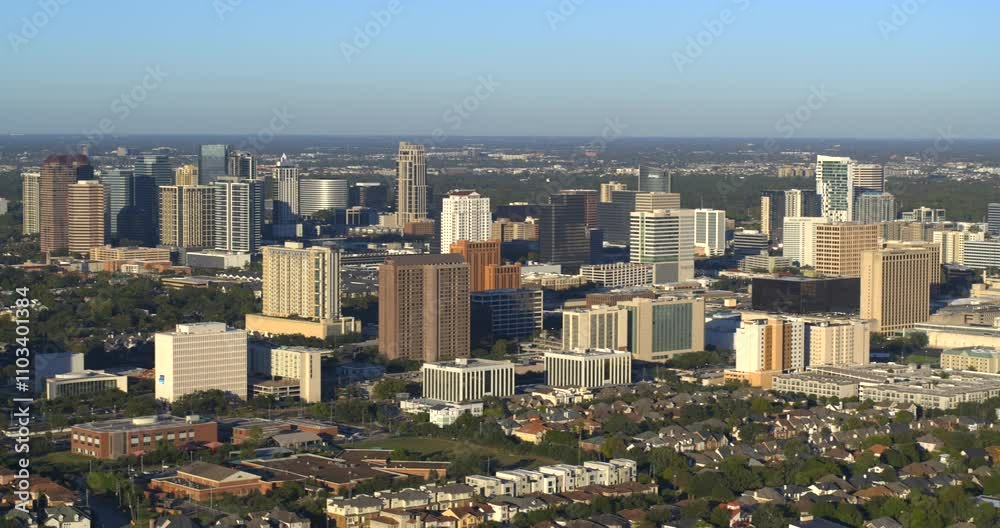 Establishing drone view of Uptown area in Southwest area Establishing drone view of Uptown area in Southwest area