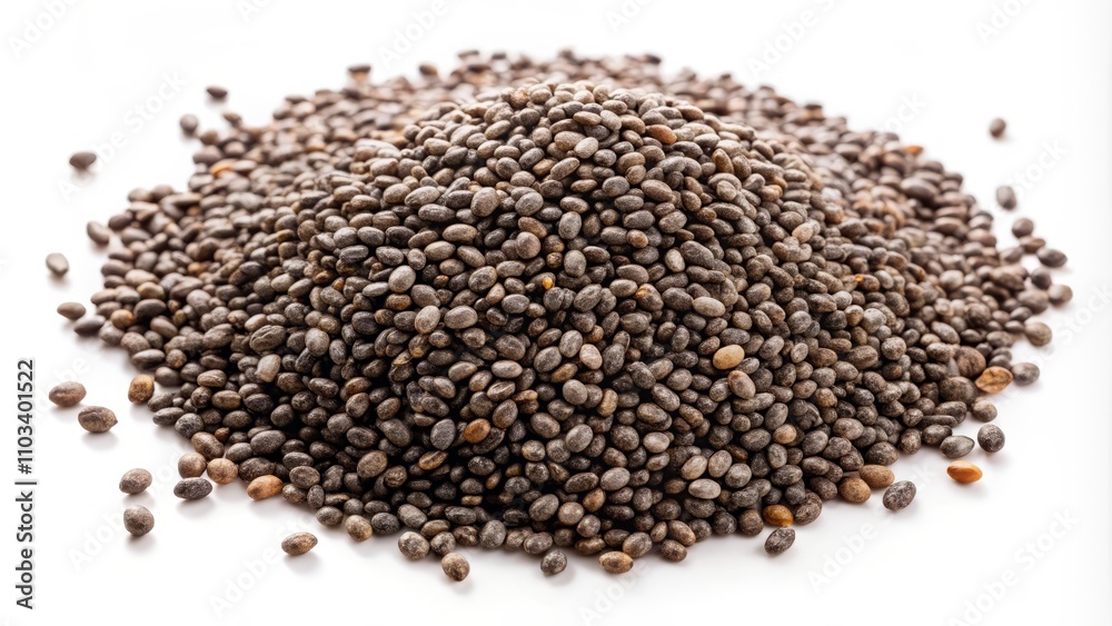 Chia Seeds Isolated on White Background - Top View Flat Lay with Tilt-Shift Photography for a Unique Perspective on Superfood Benefits and Culinary Uses Chia Seeds Isolated on White Background - Top View Flat Lay with Tilt-Shift Photography for a Unique Perspective on Superfood Benefits and Culinary Uses