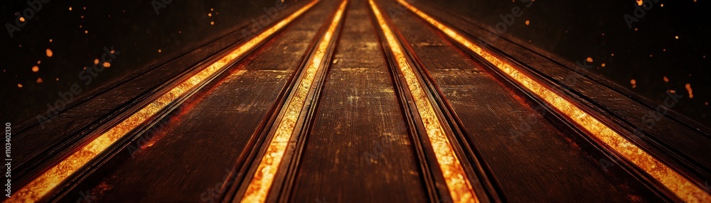 A close-up view of glowing tracks, suggesting a fiery or industrial setting.