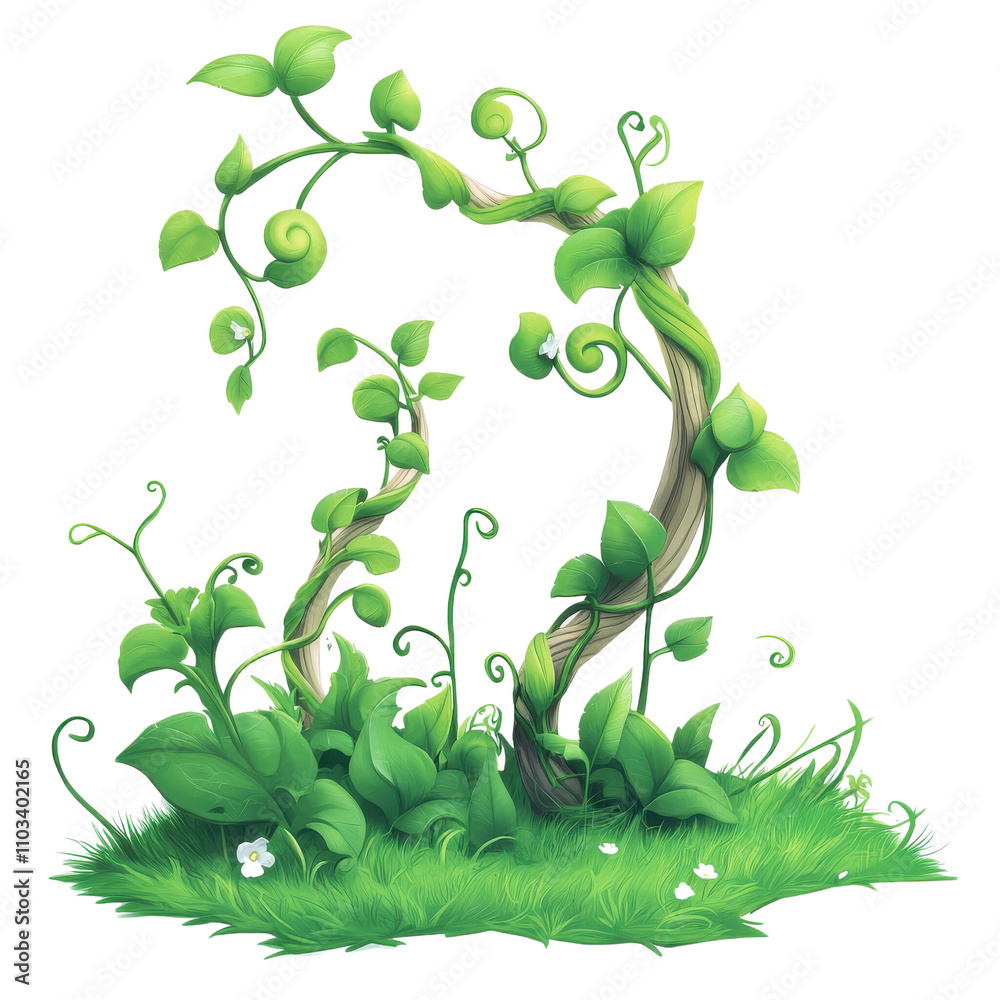 Vibrant green vines and leaves on a white isolated background. Vibrant green vines and leaves on a white isolated background.