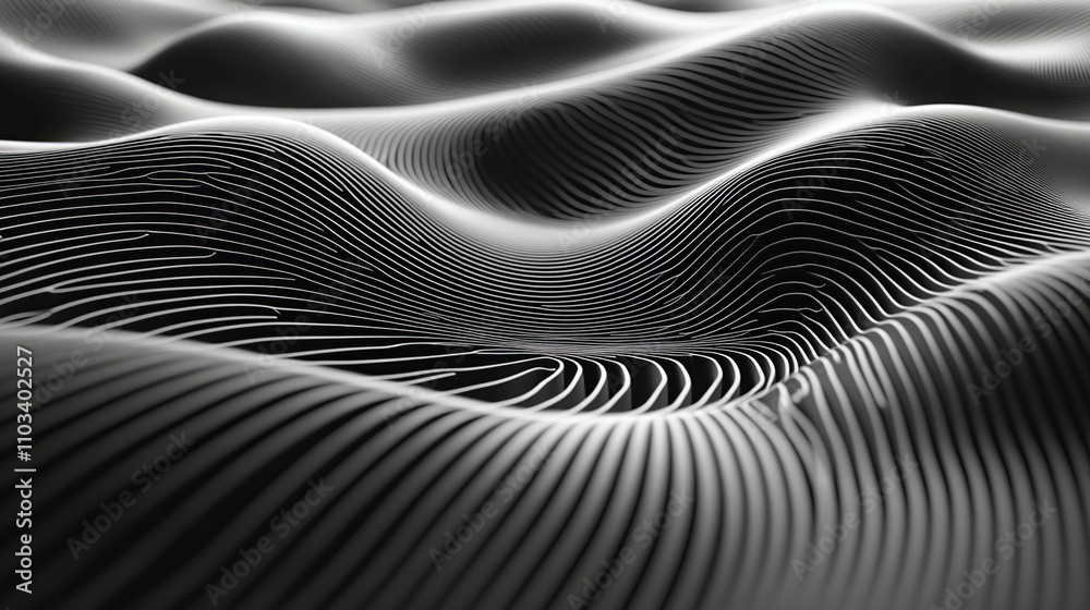 Abstract black and white waves with intricate lines creating a rhythmic texture. Abstract black and white waves with intricate lines creating a rhythmic texture.