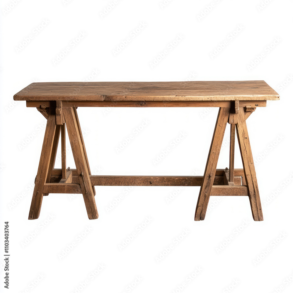 Rustic table isolated on white background