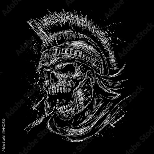 The scribble art illustration of skull wearing spartan helmet image vector is perfect for your printable t-shirt,poster,banner and also suitable for other stuffs