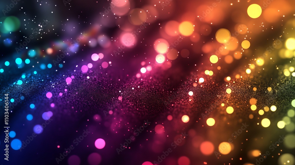 Fototapeta premium Vibrant rainbow of multicolored lights creating a stunning nighttime display against dark sky