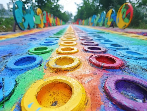 A playful bike lane made of recycled materials photo