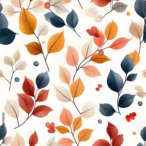 Floral flowers and beautiful colorful leaves wallpaper seamless pattern for interior decoration or background.